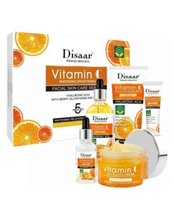 PACK 5 PIEZAS CUIDADO FACIAL CON VITAMINA C Y ACIDO HIALURONICO - DISAAR - 100% ORGÁNICO